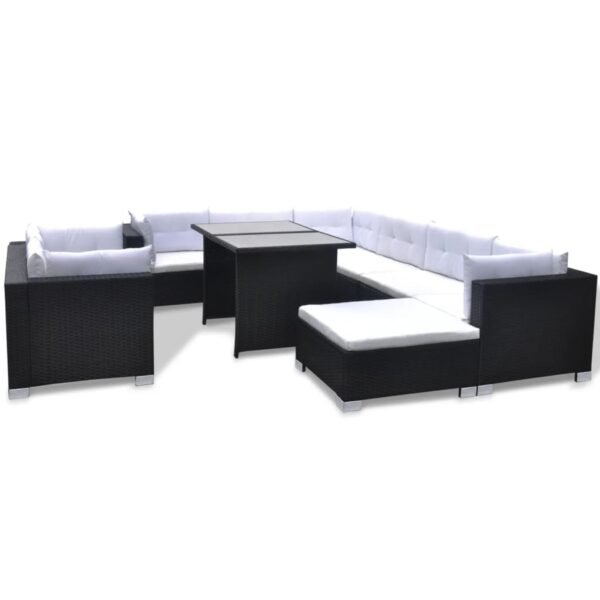 vidaXL 10 Piece Patio Lounge Set with Cushions Poly Rattan Black - Image 2