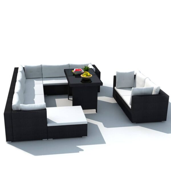 vidaXL 10 Piece Patio Lounge Set with Cushions Poly Rattan Black - Image 3