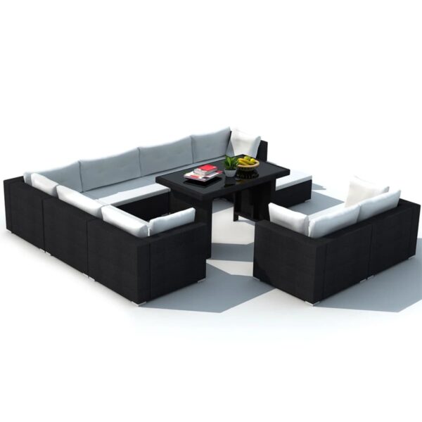 vidaXL 10 Piece Patio Lounge Set with Cushions Poly Rattan Black - Image 4