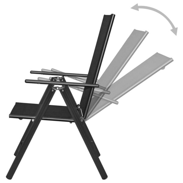 vidaXL Folding Patio Chairs 2 pcs Aluminum and Textilene Black - Image 4