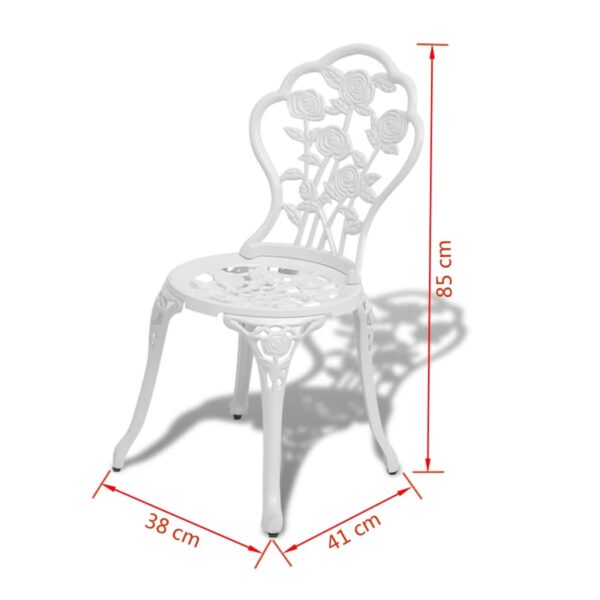 vidaXL 3 Piece Bistro Set Cast Aluminum White - Image 8