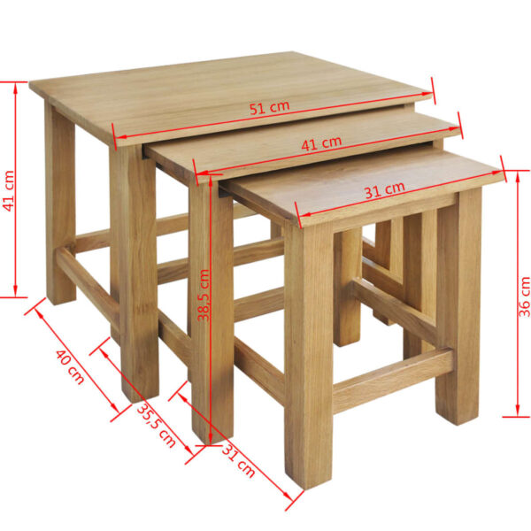 vidaXL Nest of Tables 3 Pieces Solid Oak Wood - Image 5