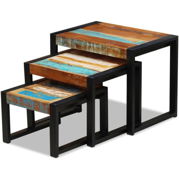 vidaXL Three Piece Nesting Tables Solid Reclaimed Wood - Image 2