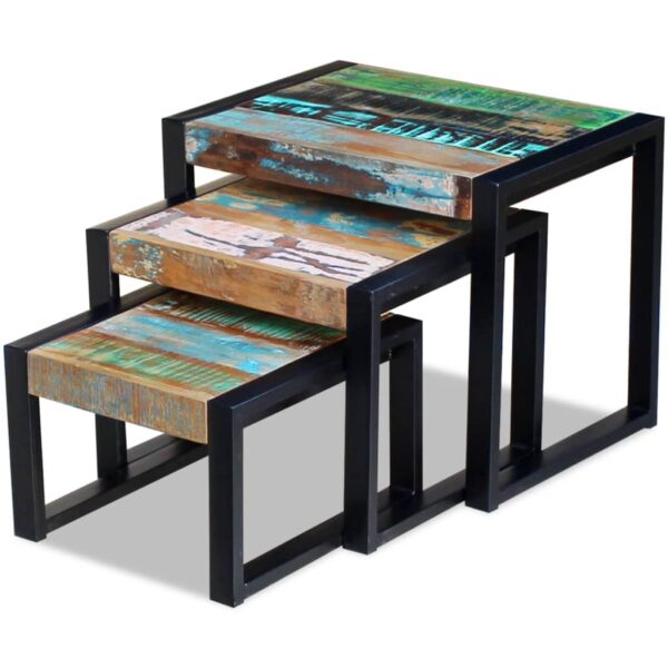 vidaXL Three Piece Nesting Tables Solid Reclaimed Wood - Image 3