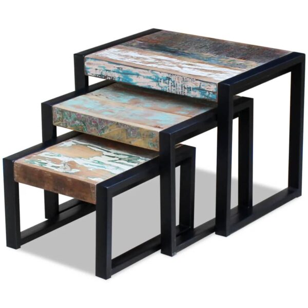 vidaXL Three Piece Nesting Tables Solid Reclaimed Wood - Image 4