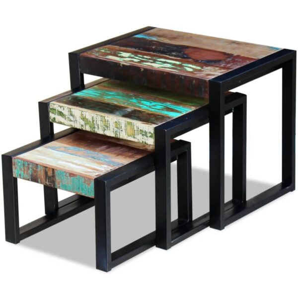 vidaXL Three Piece Nesting Tables Solid Reclaimed Wood - Image 5