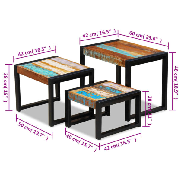 vidaXL Three Piece Nesting Tables Solid Reclaimed Wood - Image 9