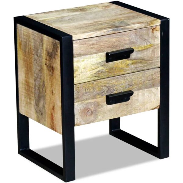 vidaXL Side Table with 2 Drawers Solid Mango Wood 17"x13"x20"