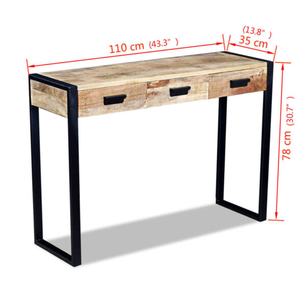 vidaXL Console Table with 3 Drawers Solid Mango Wood 43.3"x13.8"x30.7" - Image 8