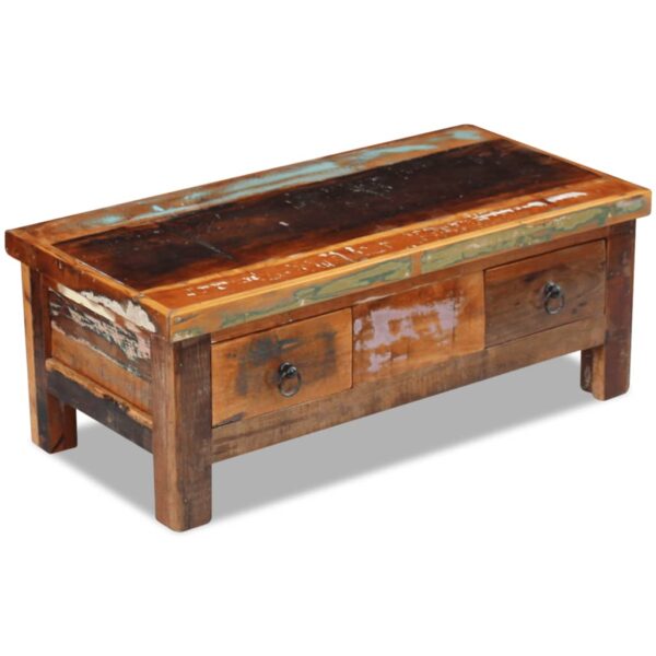 vidaXL Coffee Table Drawers Solid Reclaimed Wood 35.4"x17.7"x13.8" - Image 2