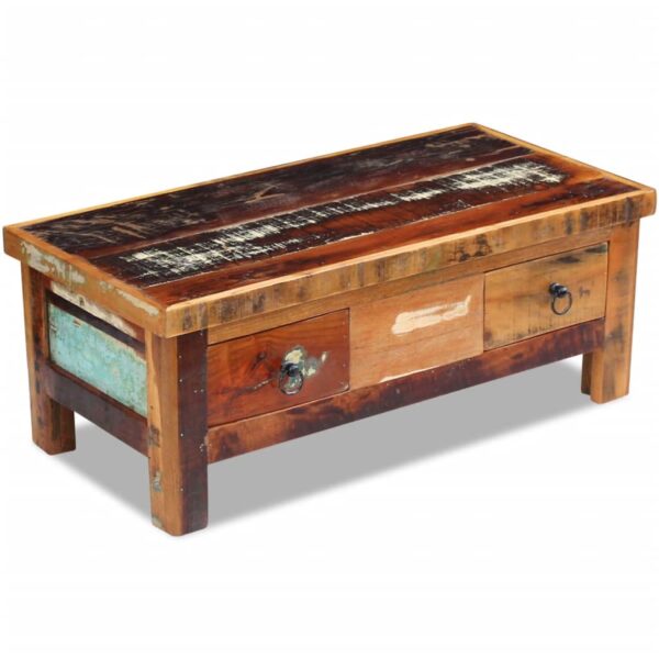 vidaXL Coffee Table Drawers Solid Reclaimed Wood 35.4"x17.7"x13.8" - Image 3