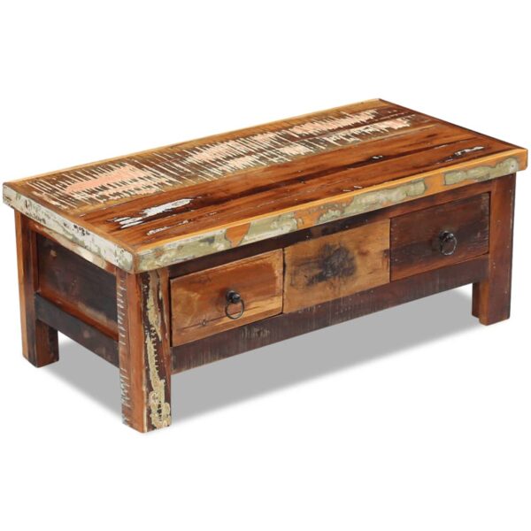 vidaXL Coffee Table Drawers Solid Reclaimed Wood 35.4"x17.7"x13.8" - Image 5