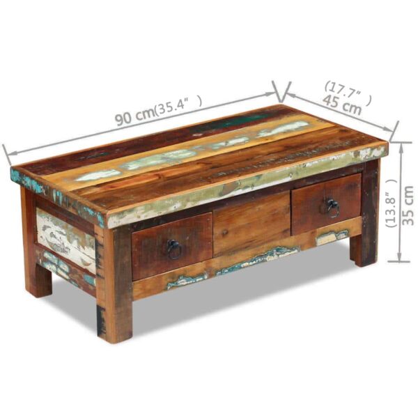 vidaXL Coffee Table Drawers Solid Reclaimed Wood 35.4"x17.7"x13.8" - Image 8