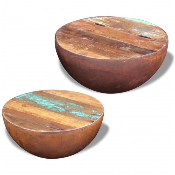 vidaXL Two Piece Bowl Shaped Coffee Table Set Solid Reclaimed Wood - Image 2