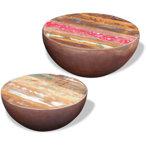 vidaXL Two Piece Bowl Shaped Coffee Table Set Solid Reclaimed Wood - Image 3