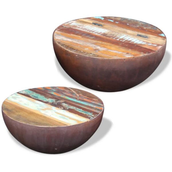 vidaXL Two Piece Bowl Shaped Coffee Table Set Solid Reclaimed Wood - Image 4