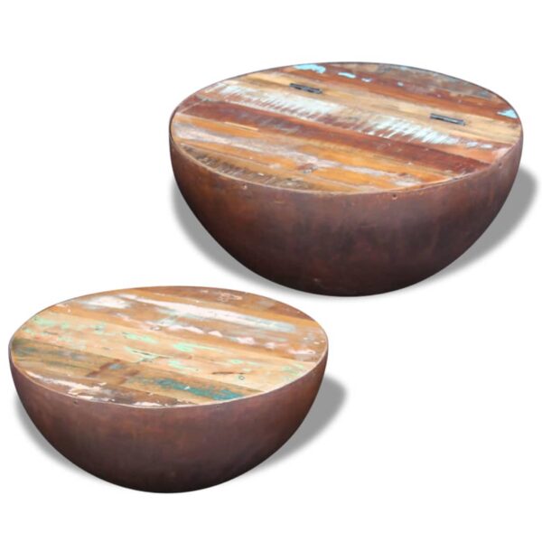 vidaXL Two Piece Bowl Shaped Coffee Table Set Solid Reclaimed Wood - Image 5