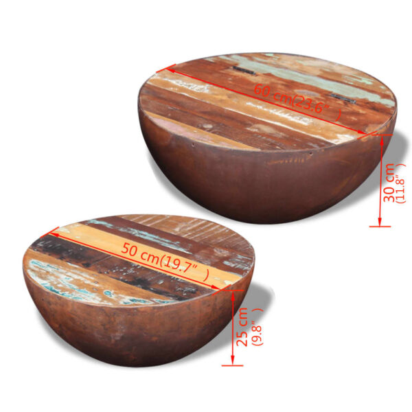 vidaXL Two Piece Bowl Shaped Coffee Table Set Solid Reclaimed Wood - Image 9