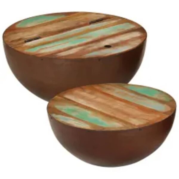 vidaXL Two Piece Bowl Shaped Coffee Table Set Solid Reclaimed Wood - Image 10