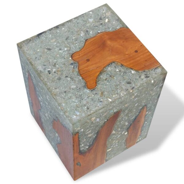 vidaXL Stool Solid Teak Wood and Resin - Image 6