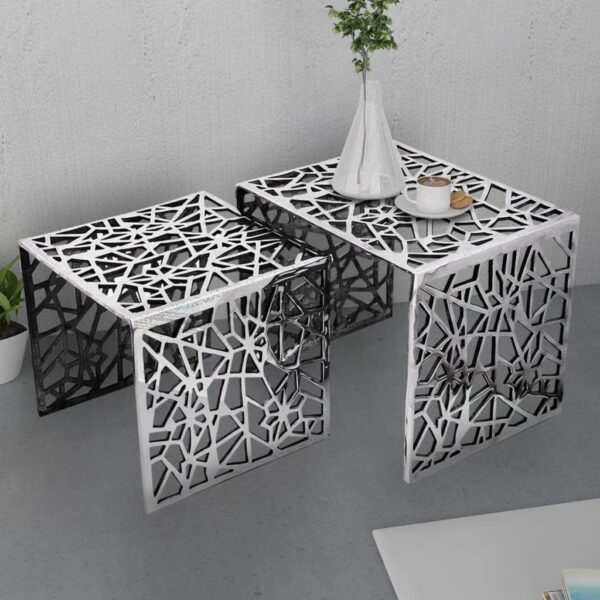 vidaXL Two Piece Side Tables Square Aluminum Silver - Image 2