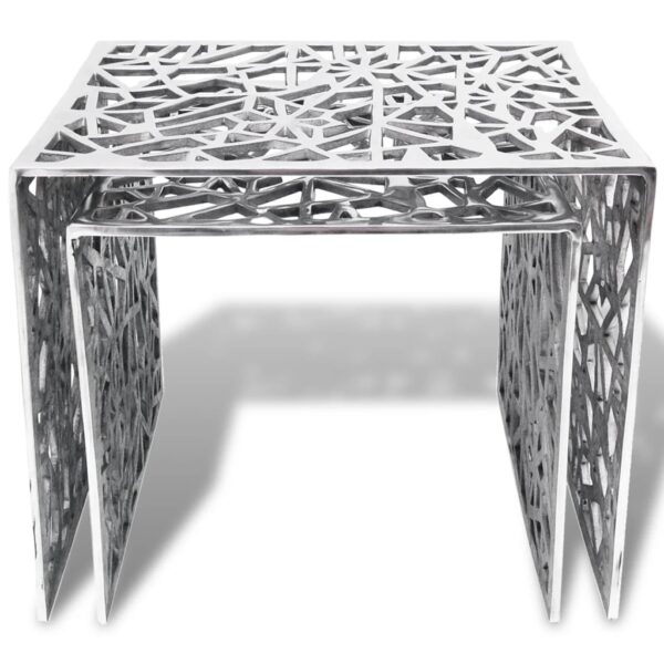 vidaXL Two Piece Side Tables Square Aluminum Silver - Image 3