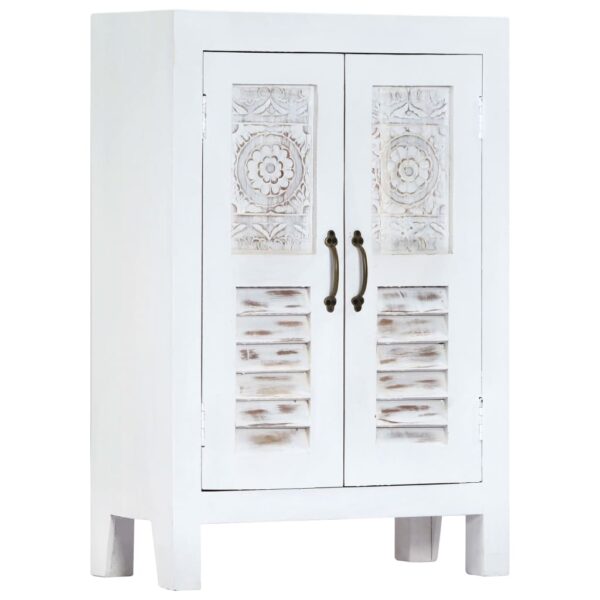 vidaXL Carved Sideboard White 23.6"x11.8"x35" Solid Mango Wood - Image 12