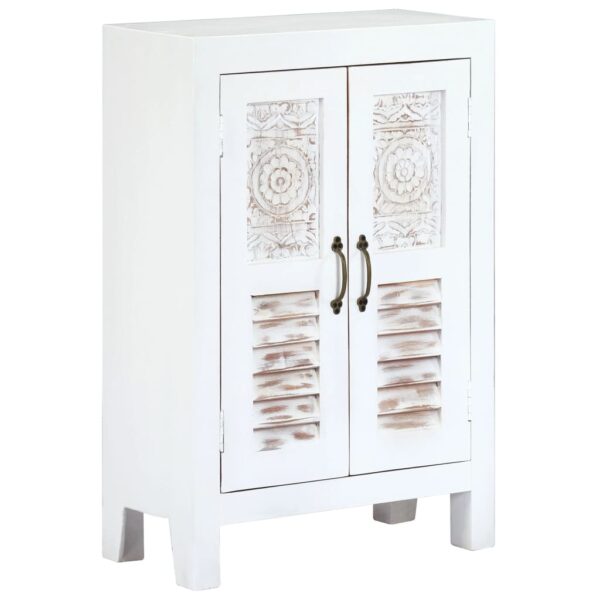 vidaXL Carved Sideboard White 23.6"x11.8"x35" Solid Mango Wood - Image 9