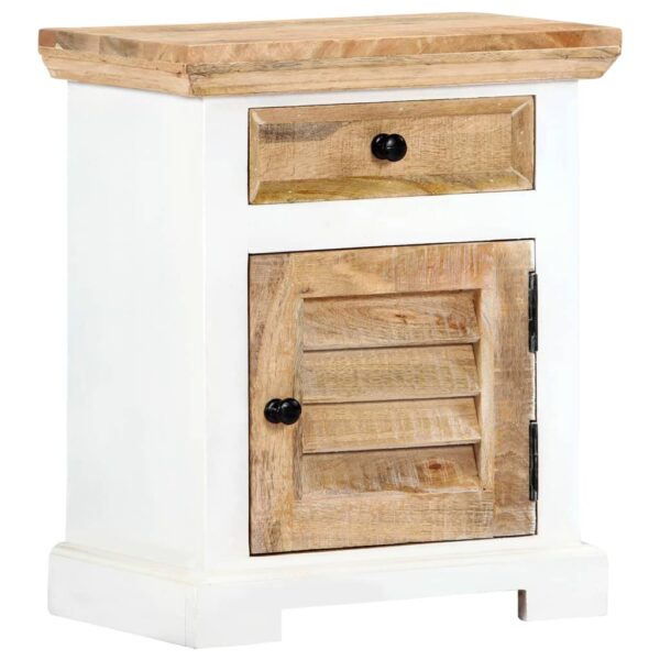 vidaXL Nightstand White and Brown 15.7"x11.8"x19.6" Solid Rough Mango Wood - Image 12