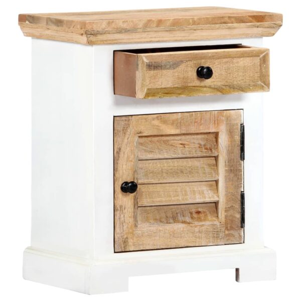 vidaXL Nightstand White and Brown 15.7"x11.8"x19.6" Solid Rough Mango Wood - Image 3