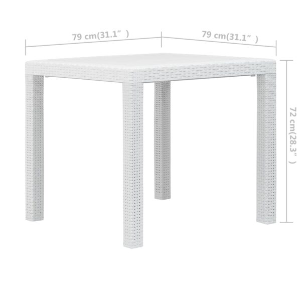 vidaXL Patio Table White 31.1"x31.1"x28.3" Plastic Rattan Look - Image 5