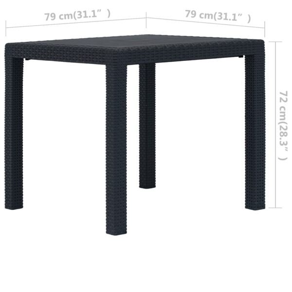 vidaXL Patio Table Anthracite 31.1"x31.1"x28.3" Plastic Rattan Look - Image 5