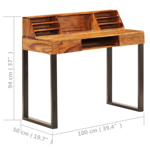 vidaXL Desk 43.3"x19.7"x37" Solid Sheesham Wood and Steel - Image 9