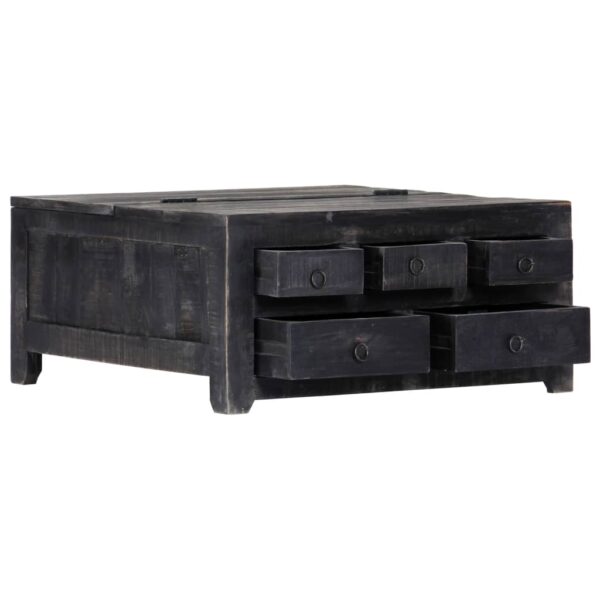 vidaXL Coffee Table Black 25.6"x25.6"x11.8" Solid Mango Wood - Image 3