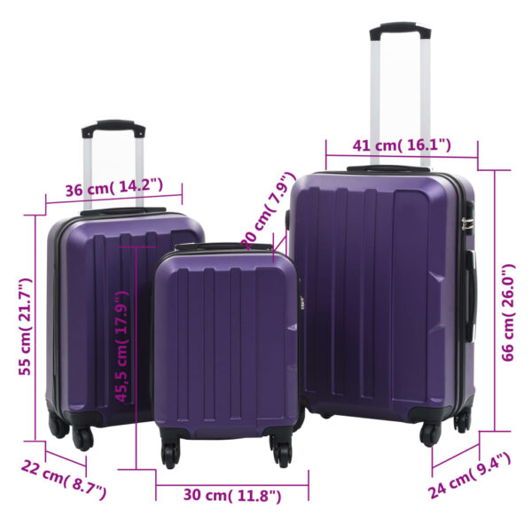 vidaXL Hardcase Trolley Set 3 pcs Purple ABS - Image 9