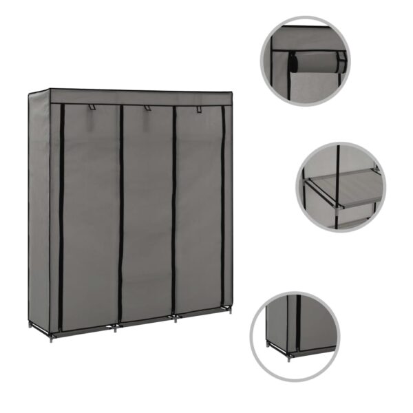 vidaXL Wardrobe with Compartments and Rods Gray 59.1"x17.7"x68.9" Fabric - Image 2