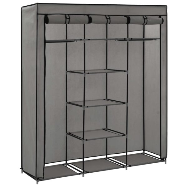 vidaXL Wardrobe with Compartments and Rods Gray 59.1"x17.7"x68.9" Fabric - Image 4