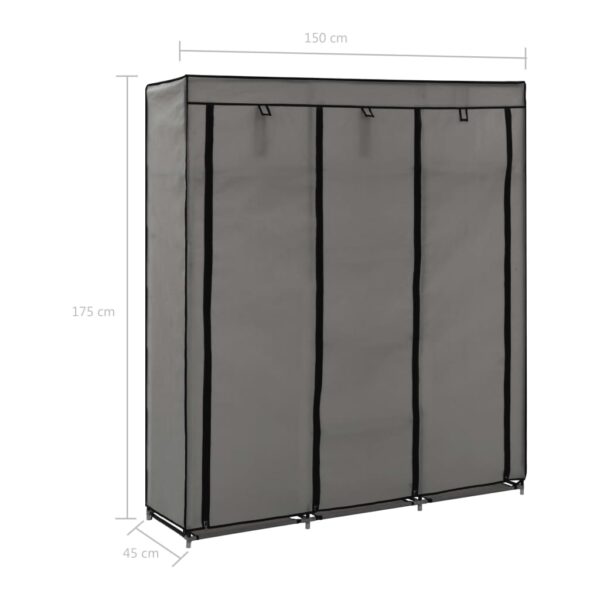 vidaXL Wardrobe with Compartments and Rods Gray 59.1"x17.7"x68.9" Fabric - Image 10