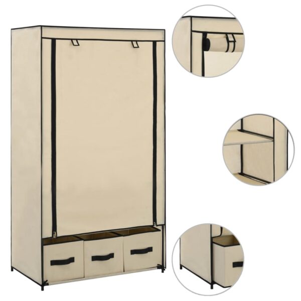 vidaXL Wardrobe Cream 34.3"x19.3"x62.6" Fabric - Image 2