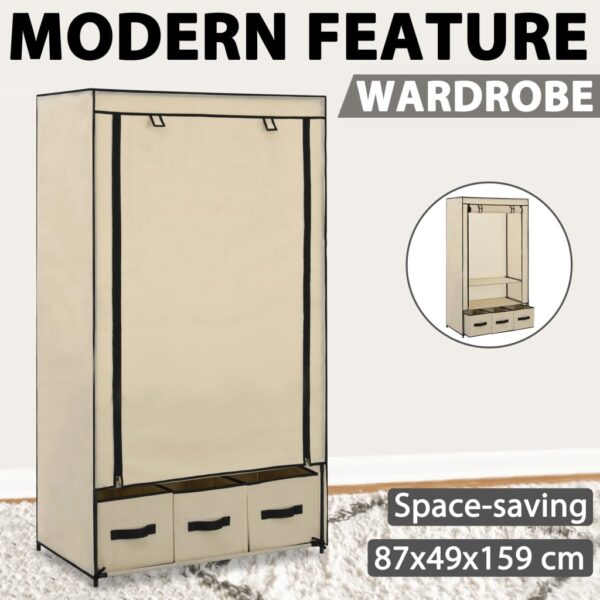 vidaXL Wardrobe Cream 34.3"x19.3"x62.6" Fabric - Image 10