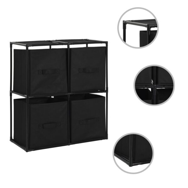 vidaXL Storage Cabinet with 4 Fabric Baskets Black 24.8"x11.8"x28" Steel