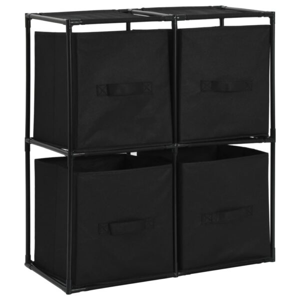 vidaXL Storage Cabinet with 4 Fabric Baskets Black 24.8"x11.8"x28" Steel - Image 2