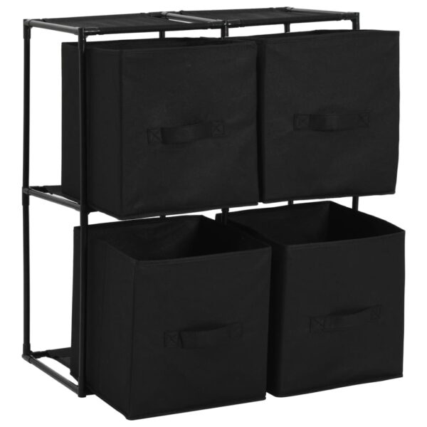 vidaXL Storage Cabinet with 4 Fabric Baskets Black 24.8"x11.8"x28" Steel - Image 4