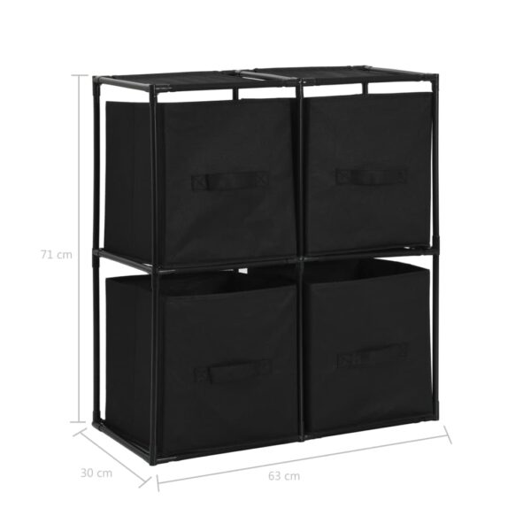 vidaXL Storage Cabinet with 4 Fabric Baskets Black 24.8"x11.8"x28" Steel - Image 7