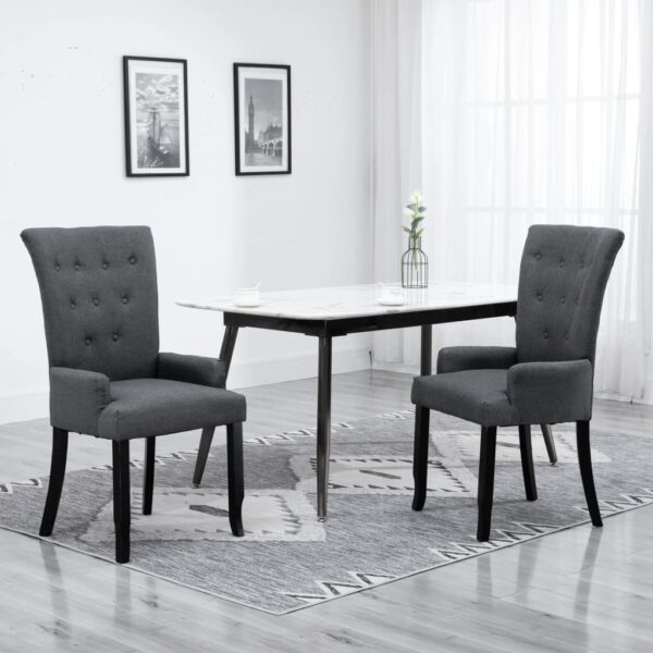 vidaXL Dining Chair with Armrests Dark Gray Fabric