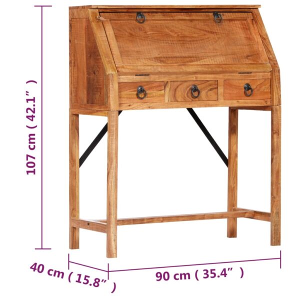 vidaXL Writing Desk 17.8"x15.7"x42.1" Solid Acacia Wood - Image 9