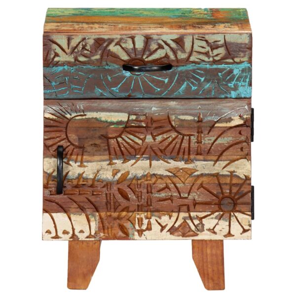 vidaXL Hand Carved Bedside Cabinet 15.7"x11.8"x19.7" Solid Reclaimed Wood - Image 2