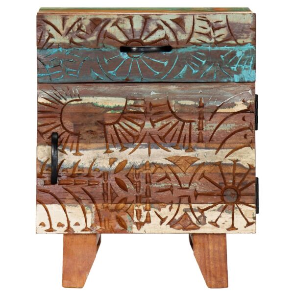 vidaXL Hand Carved Bedside Cabinet 15.7"x11.8"x19.7" Solid Reclaimed Wood - Image 3