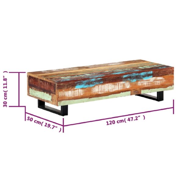 vidaXL Coffee Table 47.2"x19.7"x11.8" Solid Reclaimed Wood and Steel - Image 6