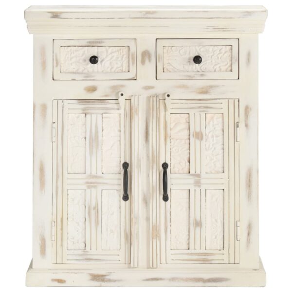 vidaXL Sideboard White 25.6"x11.8"x29.5" Solid Mango Wood - Image 2